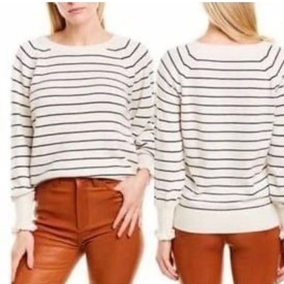 Rebecca Taylor Cream and Black Striped Sweater wool blend size Large - Picture 8 of 8